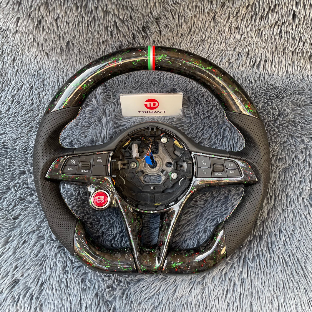 TTD Craft Alfa Romeo 2014-2017 Giulia Stelvio Volante forjado em fibra de carbono com flocos coloridos